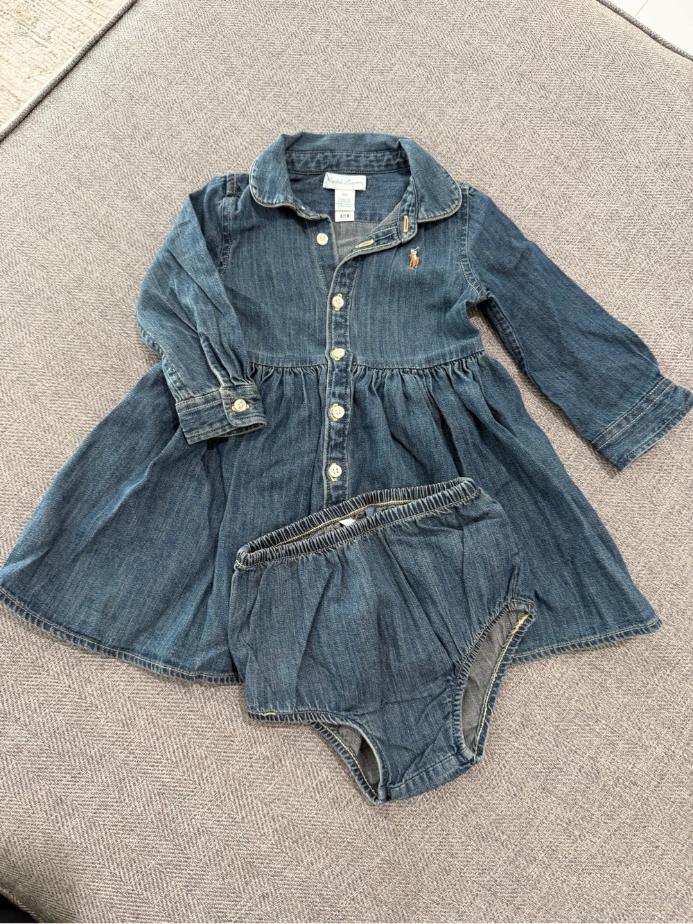 Ralph Lauren Denim Button-Front Dress with Bloomers - Blue